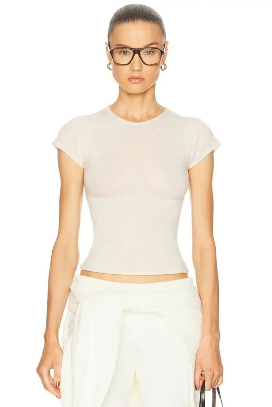 SKIMS SHEER CASHMERE T-Shirt - Pearl Size M NWT #1588